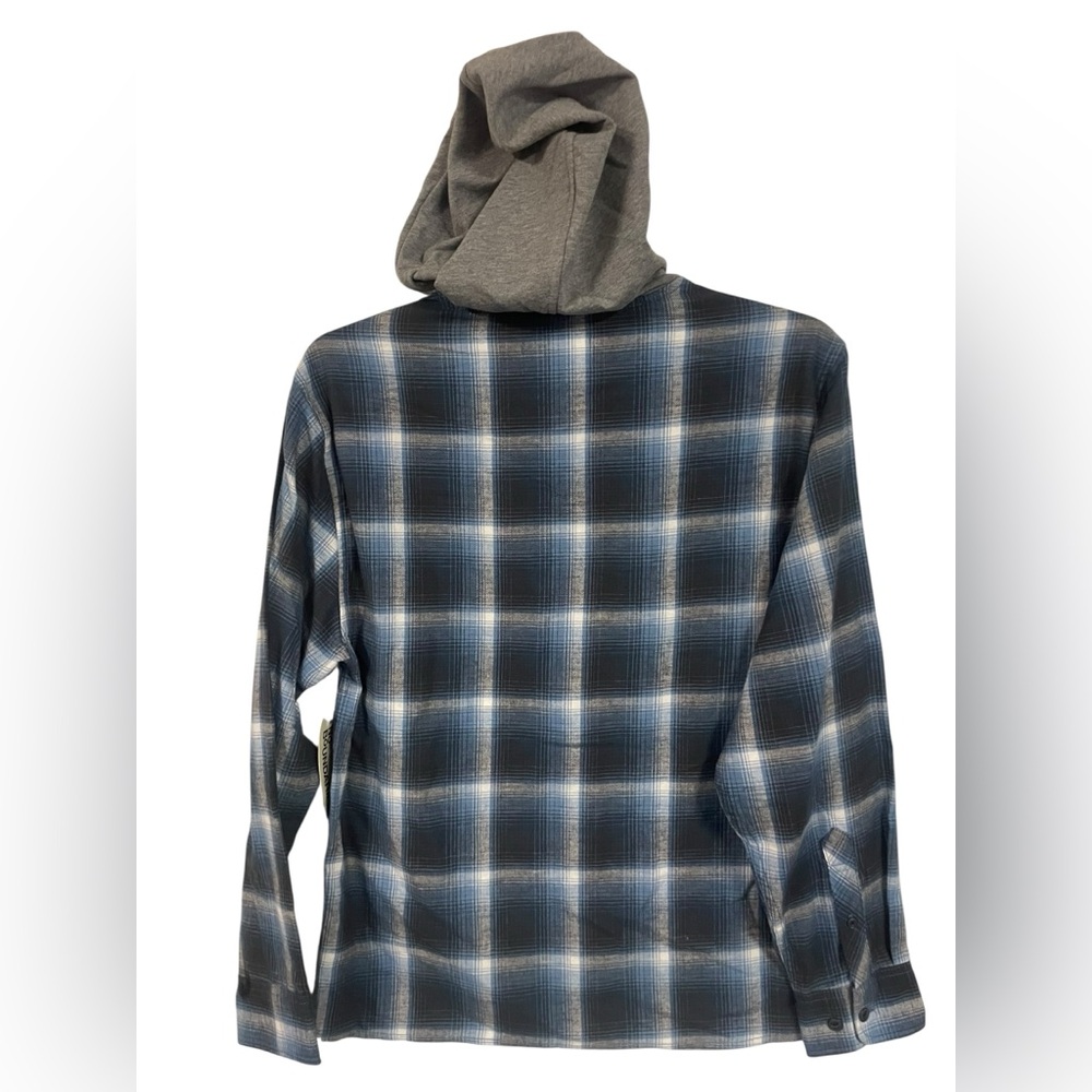 No Boundaries Hooded Flannel Shirt Blue‎ Plaid Oversized Cotton Mens Small NWT - Picture 10 of 10